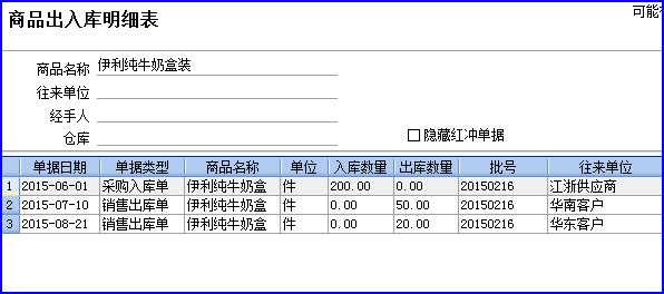 商品出入库明细