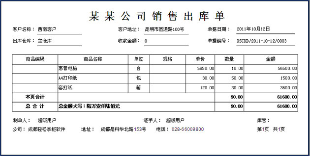 轻松掌柜打印样式一